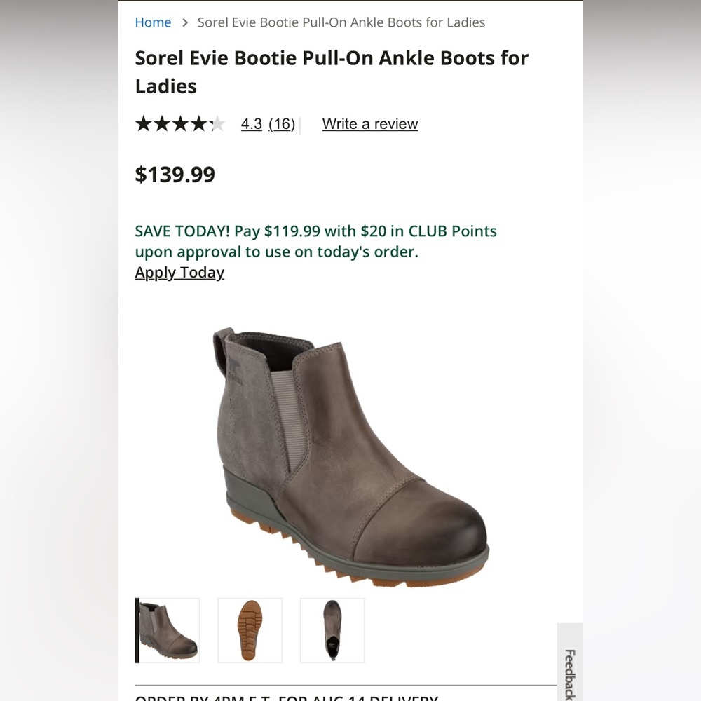 WOMENS SOREL EVIE BOOTIE/GRAY